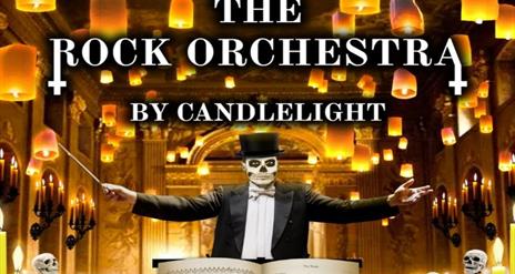 This is a promotional poster for the 'Rock Orchestra by Candlelight' event.