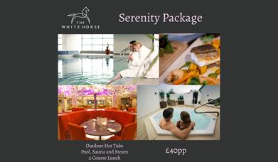 A collage of images of people enjoying the Serenity Package, with the details of the offer repeated.