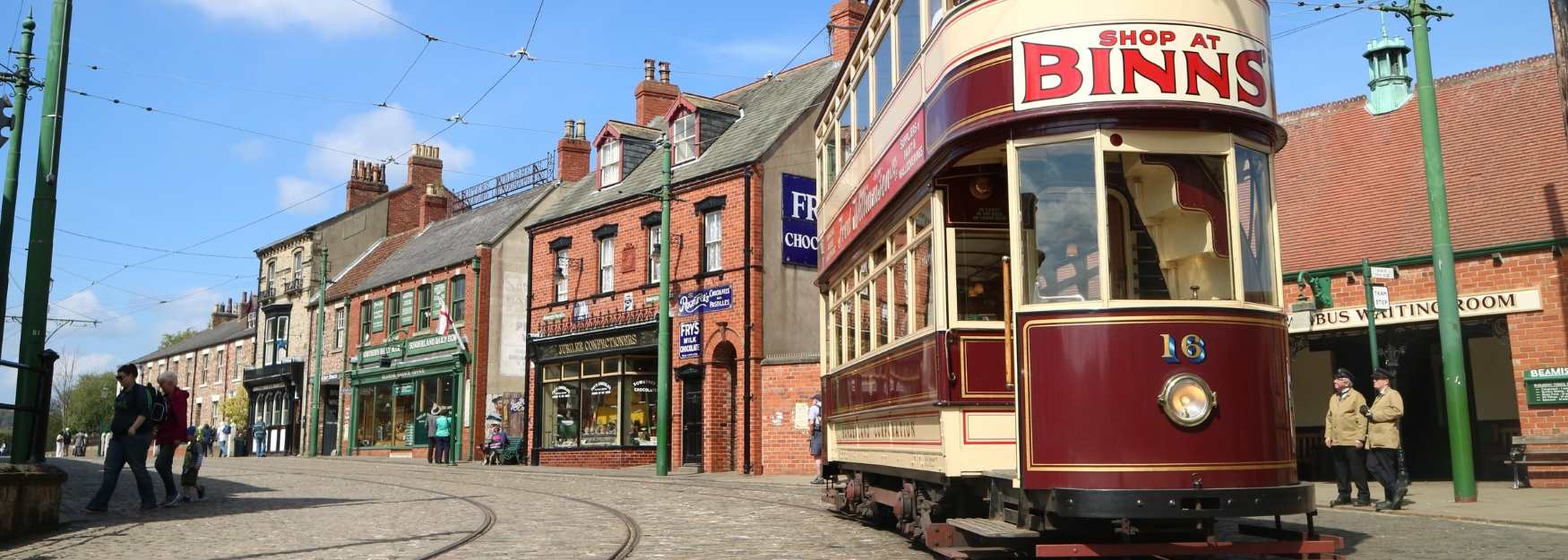 People at the tram at Beamish Museum