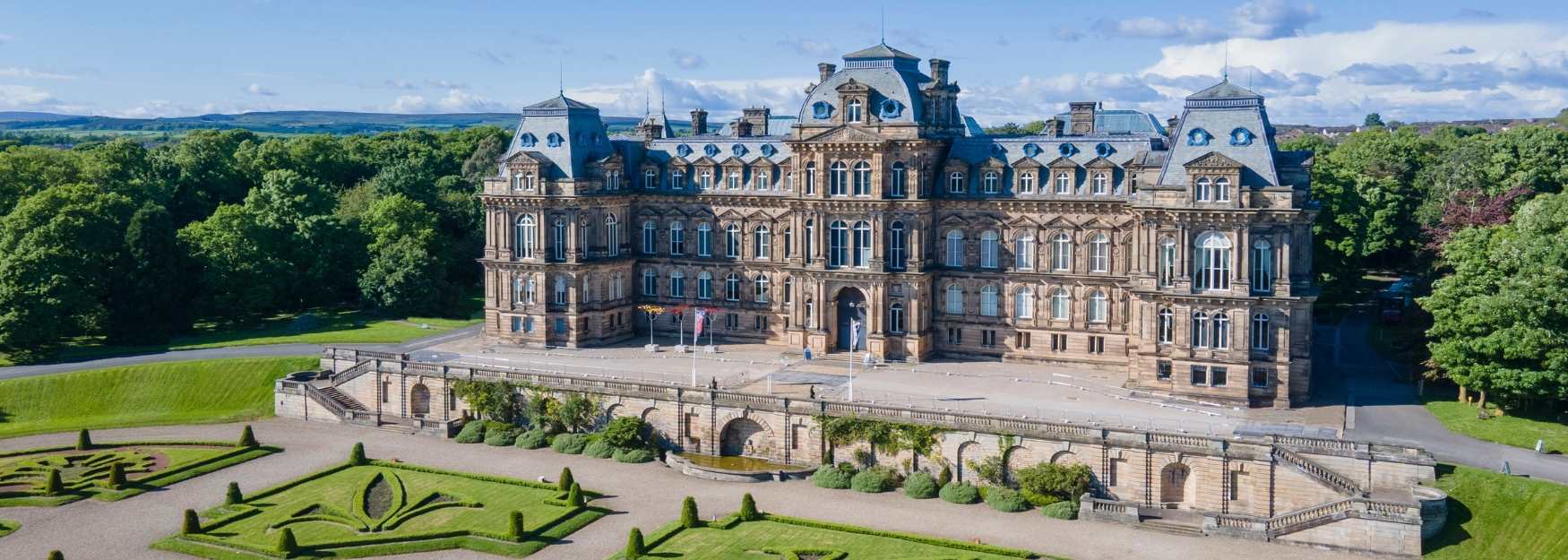 A drone shot over the Bowes Museum