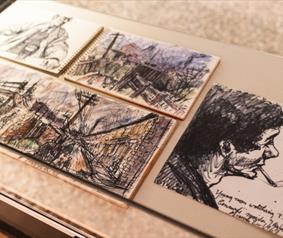 Sketchbook images of Kith and Kinship exhibition at The Bowes Museum