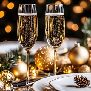 Table set for Christmas Day lunch with two glasses of champagne at the Radisson Blu Durham