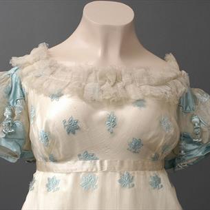 Period dress displayed at The Bowes Museum