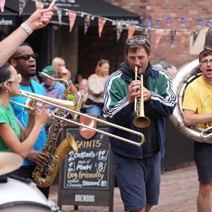Streets of Brass performers in Durham City