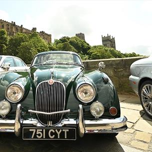 Classic Cars on Framwellgate Bridge in Durham Classic Car Show.