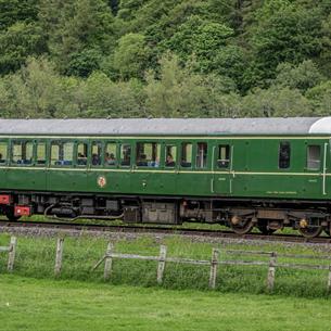 Train on the Weardale Railway line, fields, woodland