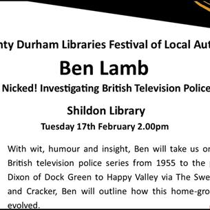 Black and white photograph of Ben Lamb - County Durham Libraries Festival of local authors. 