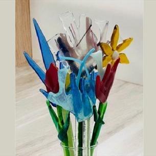 Fused glass flowers in a vase