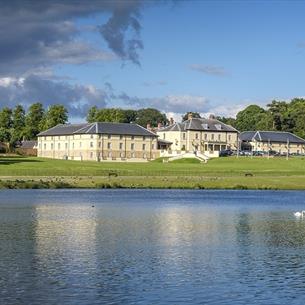 Front of Hardwick Hall Hotel, view from the lake in Hardwick Park.