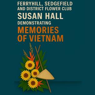 Details of event with image of sunflowers straw hat and cane