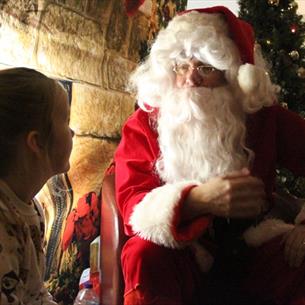 A girl meets Santa, Christmas Tree and fireplace