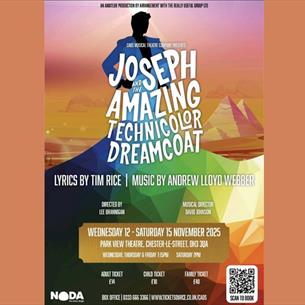 Advert for Joseph and his Technicolour Dreamcoat with details of event including time and location with image of Joseph