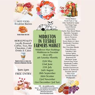 Farmers Market poster showing dates of each market and details of market