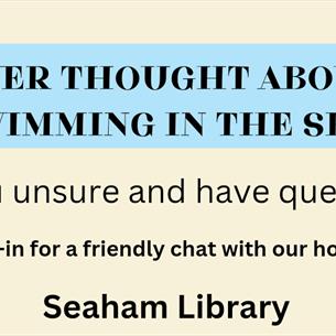 Starfish on poster which reads, 'Ever Thought About Swimming in the Sea - Seaham Library'