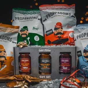A selection of proppadoms and chutney gift sets