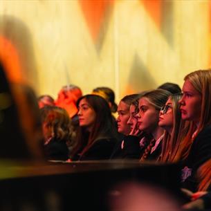 An audience watching a performance of WOW part of the S&DR200 festival