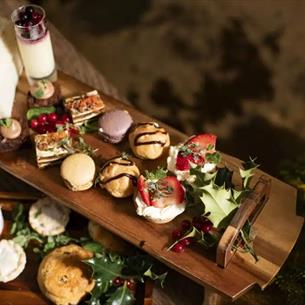 A festive afternoon tea at the High Force Hotel, a selection of cakes, sandwiches and scones