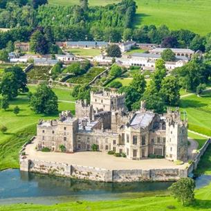 Aerial view of Raby Castle and grounds