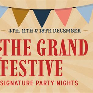 The Grand Festive (Party Night). Illustration of bunting and music. 