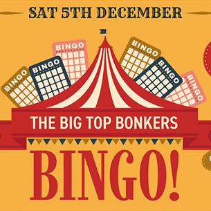 Sat 5th December 'The Big Top Bonkers Bingo'. Illustration of Bingo Balls. 