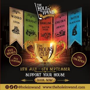 Image of a trophy and House Banners - 'The House Cup' at The Hole in Wand. 