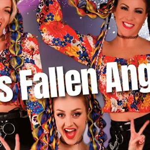 3 performers with colourful braids and clothing. 90s Fallen Angels.