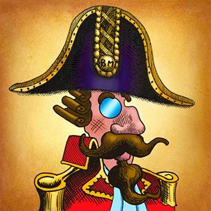 Cartoon image of Baron Munchausen - a fictional German nobleman.