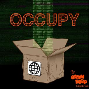 Illustration of a cardboard box, with text above that says, 'occupy'. 
