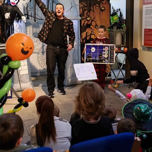 Children watching BIg Science's Spooktacular Halloween Show at Hopetown.