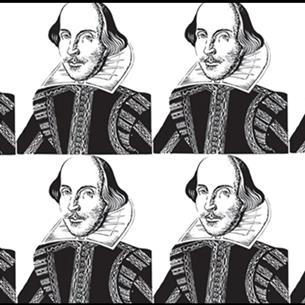 8 black and white illustrations of Shakespeare.