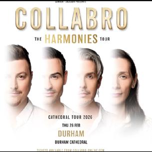 Collabro: The Harmonies Tour. Poster shows half of the faces of four members of the group