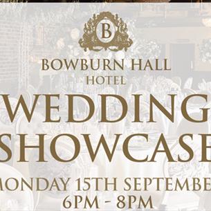Wedding Showcase - Bowburn Hall Hotel 6PM-8PM, 15th September 2025. Background of tables set for a wedding.