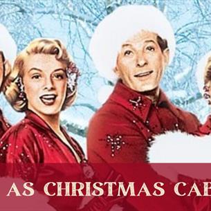 4 festive people in the snow, in an illustrated style, with the font 'Camp as Christmas Cabaret' underneath 