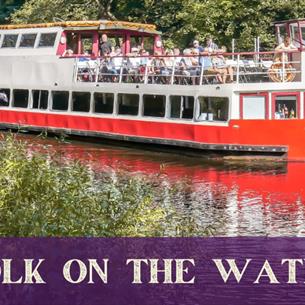 The Prince Bishop River Cruiser on the river, with the text 'Folk on the Water' underneath.