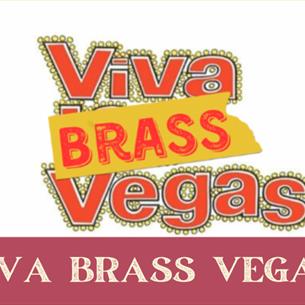The text Viva Brass Vegas in 'Elvis' font with photos of Elvis.