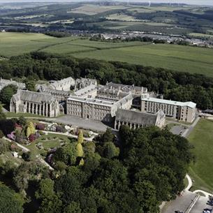 Aerial view of Ushaw Historic House Chapel and Gardens and surrounding area