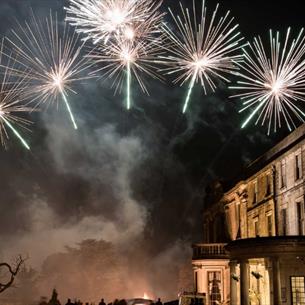 Fireworks display going off over Beamish Hall Hotel