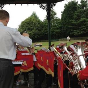 Dunston Silver Band performing on bandstand at Beamish, The Living Museum of the North