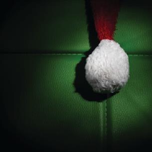 Pom Pom from a Santa hat on a green background