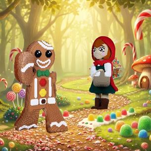 Enchanted Forest showing The Gingerbread Man, candy canes, Toadstool houses and Little Red Riding Hood. 