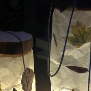 Paper lanterns decorated with Autumn leaves