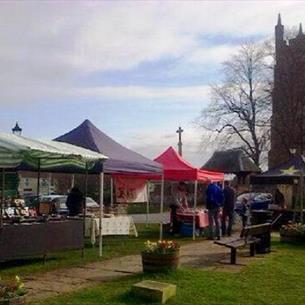 Stalls at Sedgefield Farmers Market on the village green