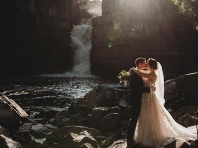Wedding couple by High Force Waterfall