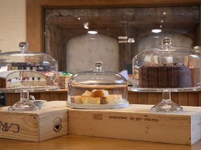 Cakes on display at the Bishop's Kitchen