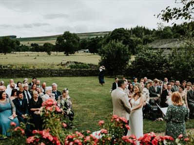 A wedding party outside