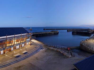 A building and the sea at Seaham Harbour Marina