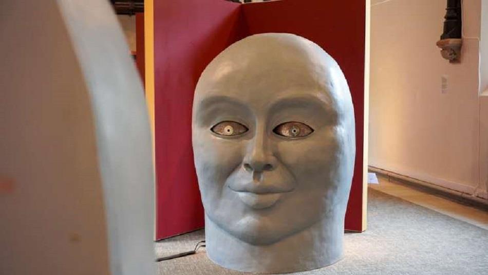 Sculpture of a human face - 'Humanimals' exhibition at Ushaw by Johnny White and Amanda Wray