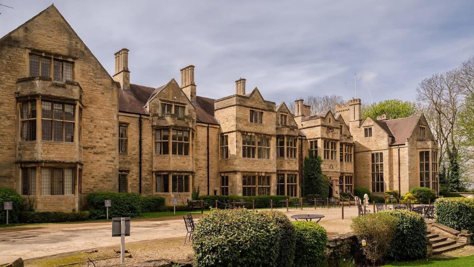 External front view of Redworth Hall