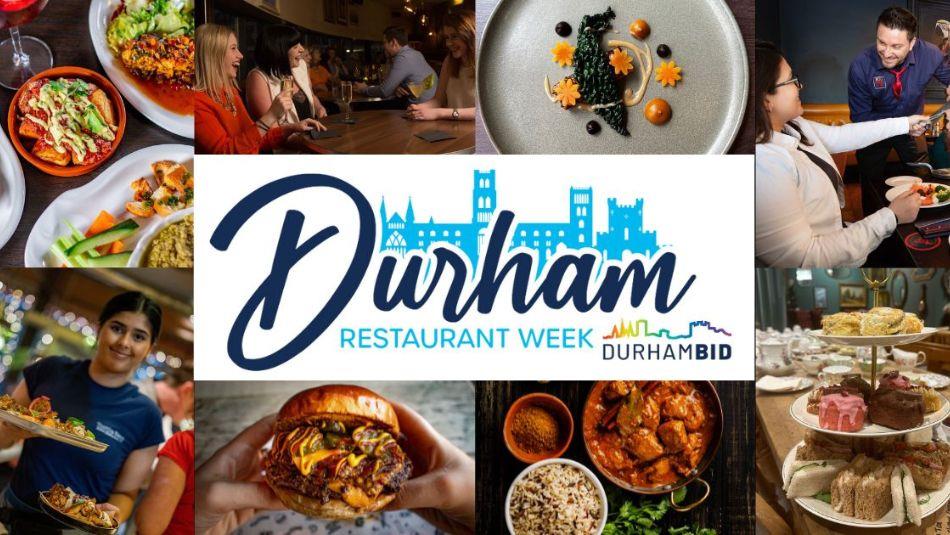 collage of food and drink available during Durham Restaurant Week January 2024.