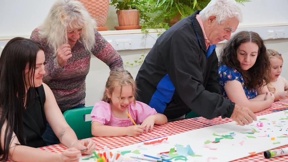 A family enjoying arts and crafts at Ushaw